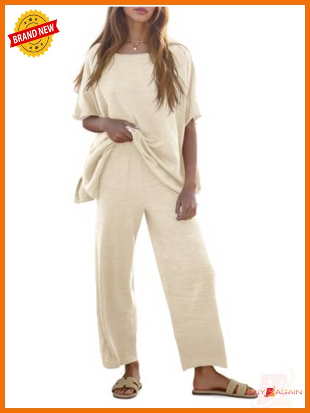 Women's 2 Piece Knit Sweater Lounge Set Short Sleeve Wide Leg Pants